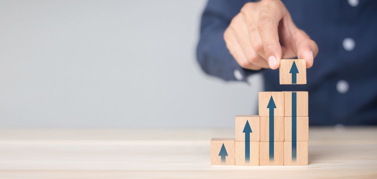 Growth graph and arrows ladder career path for business growth success process concept.