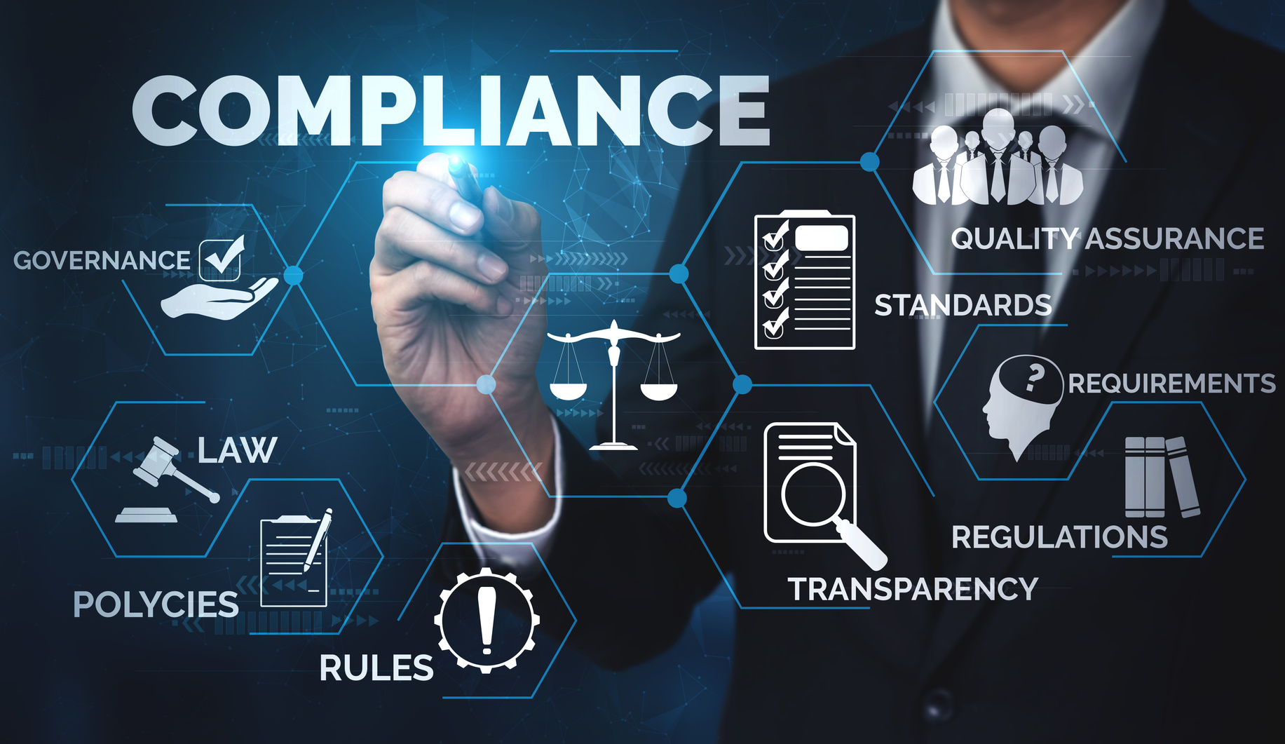 Compliance rule law and regulation graphic interface for business quality policy